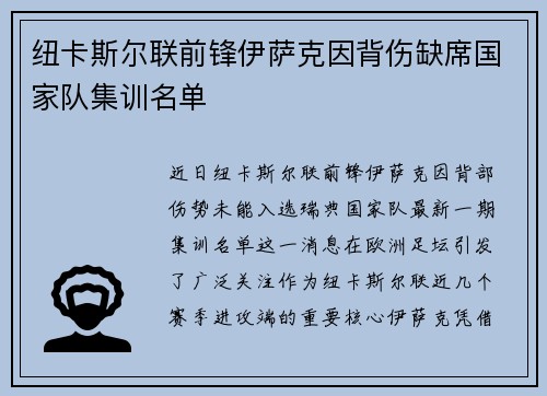 纽卡斯尔联前锋伊萨克因背伤缺席国家队集训名单